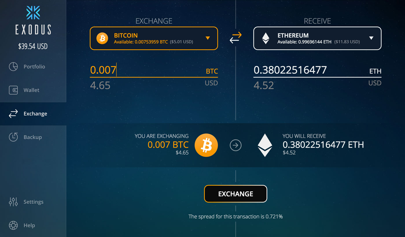 Exodus Intercambio Shapeshift