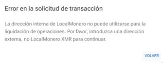 mensaje de error en transaccion de compra en localmonero
