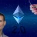 Vitalik Buterin junto a logo de Ethereum con mano entregando dinero en el fondo. Composición por CriptoNoticias. twenty20photos / elements.envato.com; bit2me / bit2me.com; Ethereum Foundation / wikimedia.org; Starline / Freepik.com.