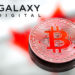 Monda de Bitcoin con bandera de Canadá en el fondo y logo de Galaxy Digital superpuesto. Composición por CriptoNoticias. Galaxy Digital / galaxydigital.io; @pvproductions / freepik.com.