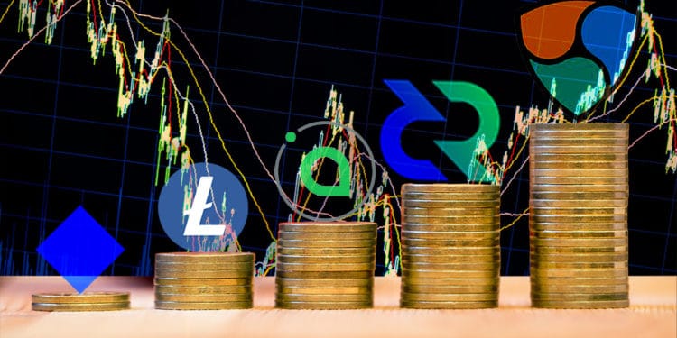 Mejores criptomonedas de la semana. Composición por CriptoNoticias. Elegant01 / elements.envato.com; leungchopan / elements.envato.com; Sia / sia.tech; Waves / github.com; Litecoin / wikipedia.org; Decred / coinmarketcap.com; NEM / nem.io.