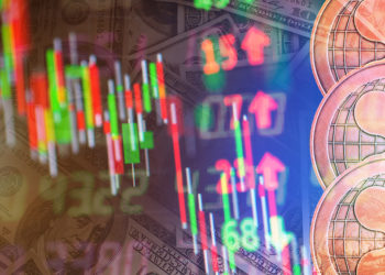 Monedas de Ripple (XRP) sobre gráfico e indicadores de mercado bajistas. Composición por CriptoNoticias. jirkaejc / elements.envato.com; jcomp / freepik.com.