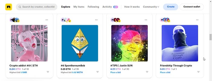 mercado tokens nft arte Rarible