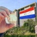 Banco Central de Paraguay con bandera de Paraguay, mano con pulgar arriba y bitcoin.