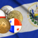 Bandera de El Salvador con BTC y bandera Panamá y Chile.