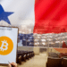 Asambla de Panamá con su bandera y hoja con BTC.