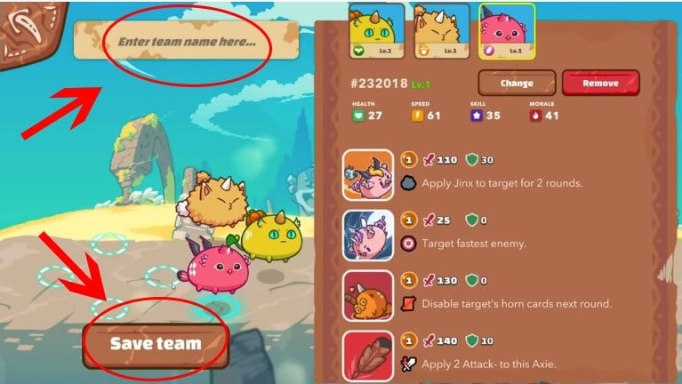 Guardar y nombrar equipo en Axie Infinity