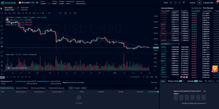 La interfaz de trading de KuCoin guarda mucho parecido a la de otras plataformas. Fuente: KuCoin.