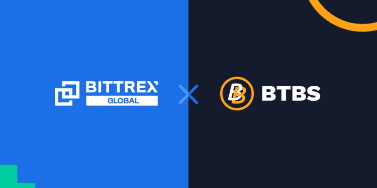 Pancarta promocional con logos de BITTREX y del token BTBS