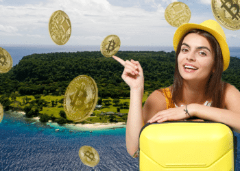 Isla Satoshi y turista con BTC.