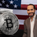 Bukele y BTC con bandera de USA.