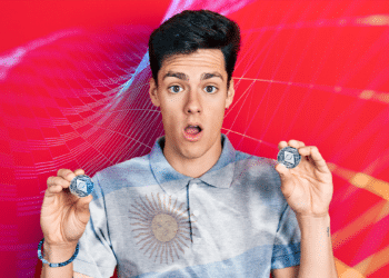 Persona con dos ether en la mano y bandera de Argentina.