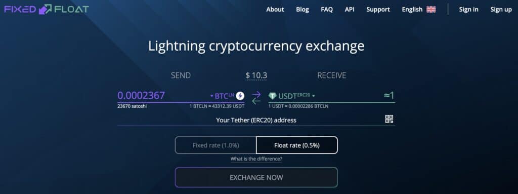 Exchange Fixed Float, Lightning para pagos rápidos.