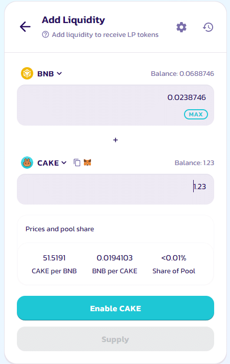 añadir liquidez para recibir tokens en pancake swap