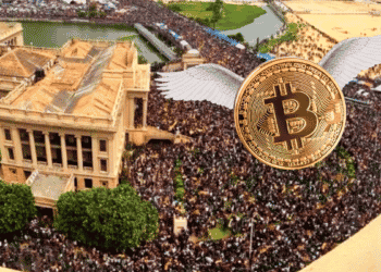 Las protestas en Sri Lanka despertaron los comentarios sobre bitcoin en las redes sociales. Composición por CriptoNoticias. Fuente: @javicaches ; twitter.com / pngegg.com.