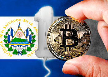 Bitcoin junto a la bandera de El Salvador.