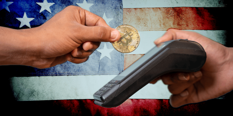 Pagos en Bitcoin Estados Unidos de fondo.
