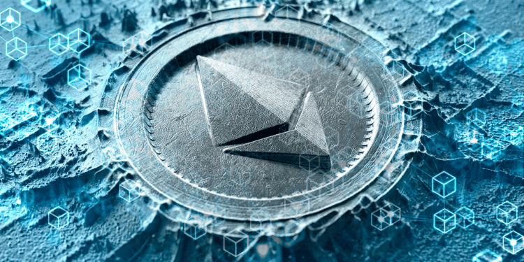 Moneda ethereum rodeada de cubos azules.
