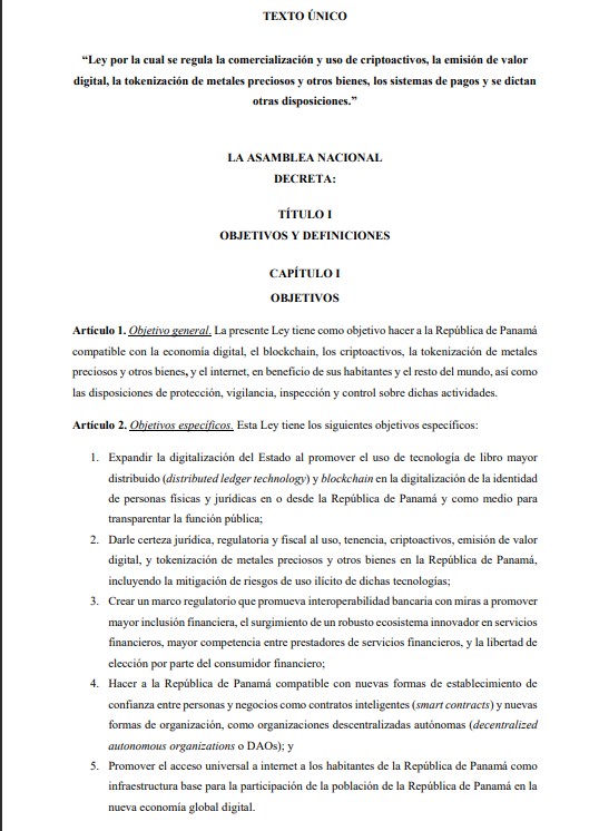 Propuesta de Ley cripto Panamá.
