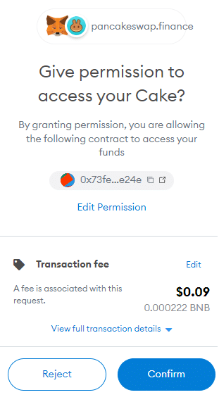 dar acceso a pancake swap para la integración con metamask