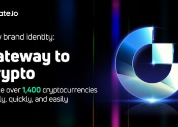 Logo de Gate.io en forma de C inclinada con un cuadrado uniendo las puntas