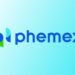 Logo azul del exchange Phemex sobre degradé de azul claro
