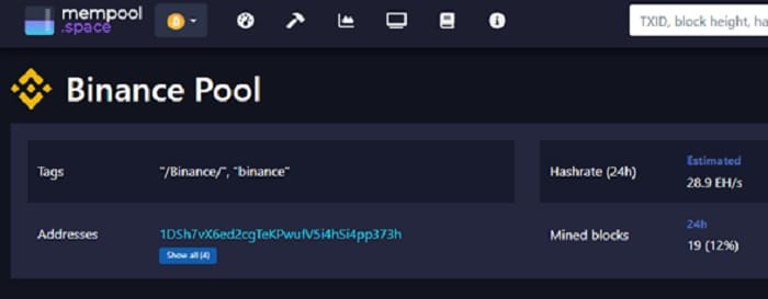 hashrate promedio del pool de minería de bitcoin de Binance se encuentra en 28.9 EH/s
