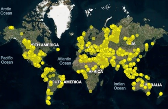 ubicación geográfica de algunas plantas petroleras a las que podría acceser la minería de bitcoin para aprovechar la emisión de metano