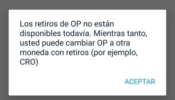 anuncio de crypto.com sobre los retiros de ethereum con optimism inhabilitados en la plataforma