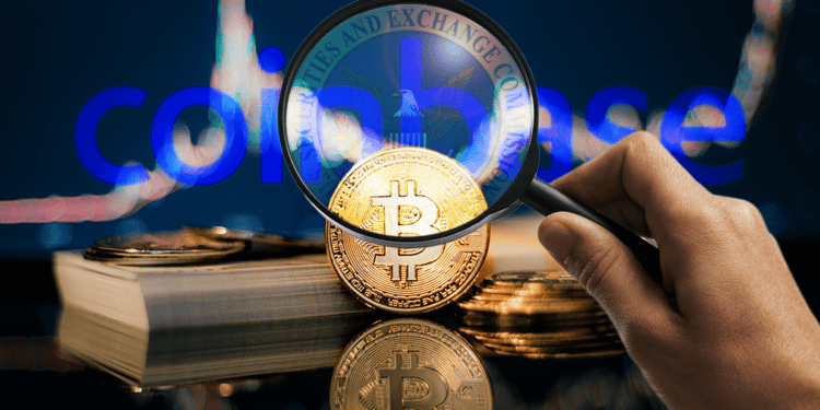 SEC pone bajo lupa a Bitcoin con logo de Coinbase al fondo.
