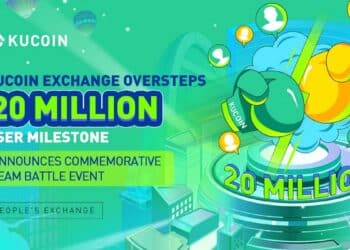 Pancarta promocional de Kucoin por superar 20 millones de usuarios