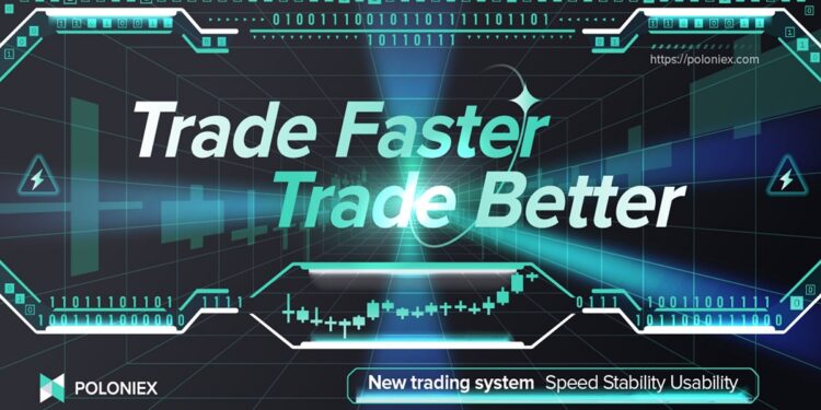 Pancarta promocional del nuevo sistema de trading de Poloniex.