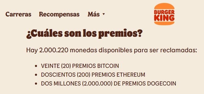 Ganar premios en bitcoin de Burger King