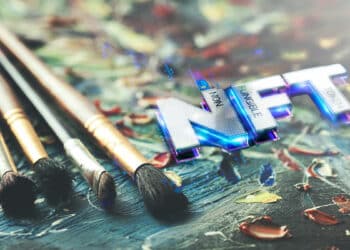 Pinceles de arte junto a NFT.