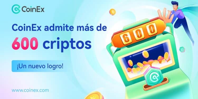 Pancarta promocional de las más de 600 criptomonedas de CoinEx