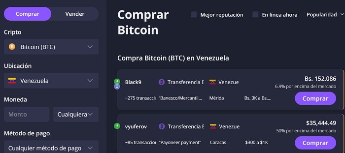 filtros de busqueda en localcryptos
