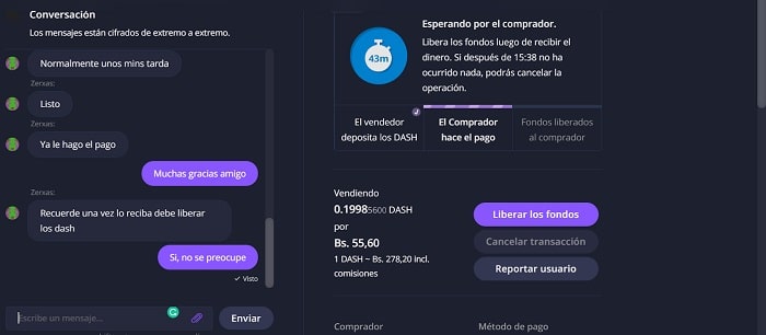 comprobación del fin del intercambio p2p en Localcryptos