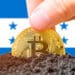 Bitcoin siendo sembrado junto a la bandera de Honduras.