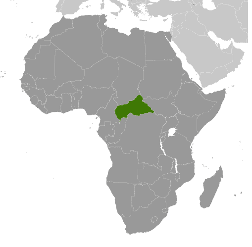 ubicación de la República Centroafricana en el mapa de áfrica