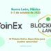 Logos del exchange CoinEx y del evento Blockchain Land 2022.