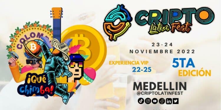 Pancarta promocional del evento Cripto Latin Fest 2022 en Colombia.