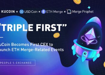 Pancarta promocional de los eventos de KuCoin por el Merge de Ethereum.