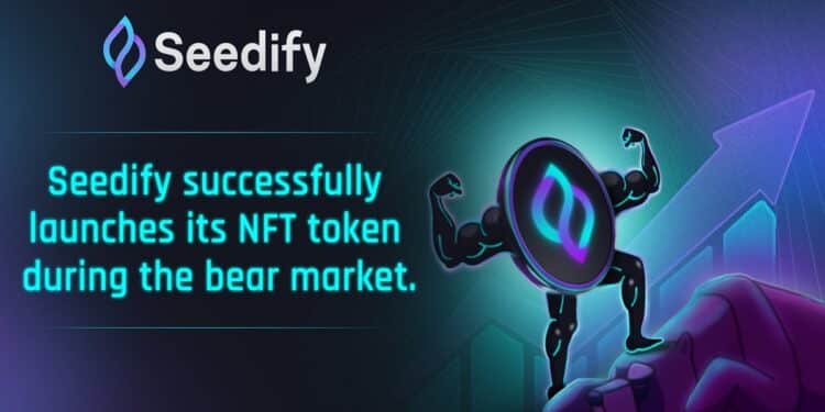 Logo de Seedify y token alcanzando la cima de una colina.