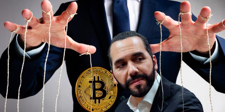 Bukele siendo controlado junto a un bitcoin.