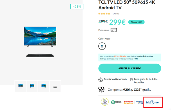 Compra de artículo con Bit2me