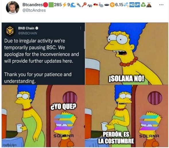 meme sobre la caida repetida de solana