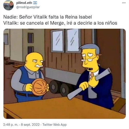 meme obtenido de la serie Los Simpsons sobre el merge de ethereum