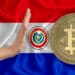 Bandera de Paraguay con Bitcoin y mano que rechaza.
