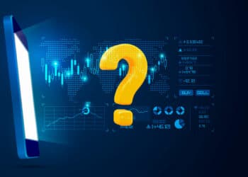 Teléfono con trading y signo de interrogación que representa a la criptomoneda solana