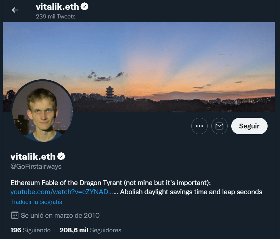 Perfil falso en Twitter de Buterin